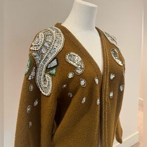 Vintage Embellished Sequin Sweater - Camel Statement Piece